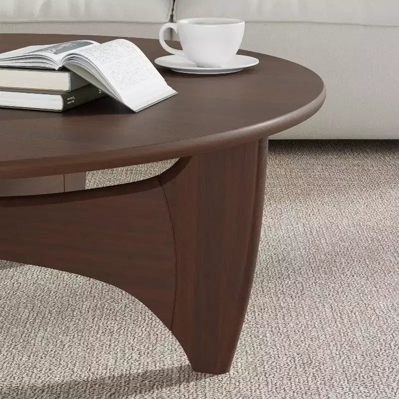 PexFix Table Basse Ronde Moderne 38, Table de Salon en Bois Massif Style Ferme avec Pieds Robustes en Croix pour Bureau à Domicile Salon, Noyer