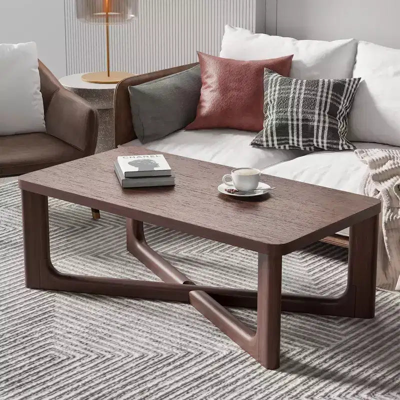 PexFix 50 Table Basse Moderne Rectangulaire de Ferme en Bois Massif avec Pieds Robustes en Croix Table Centrale pour Maison Bureau Salon Noyer