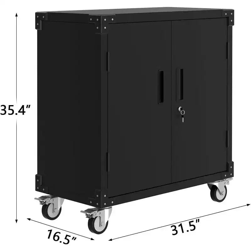 COZONY Armoire de rangement métallique à roulettes, Armoire à outils verrouillable, Étagères réglables, Garage, Bureau, Noir