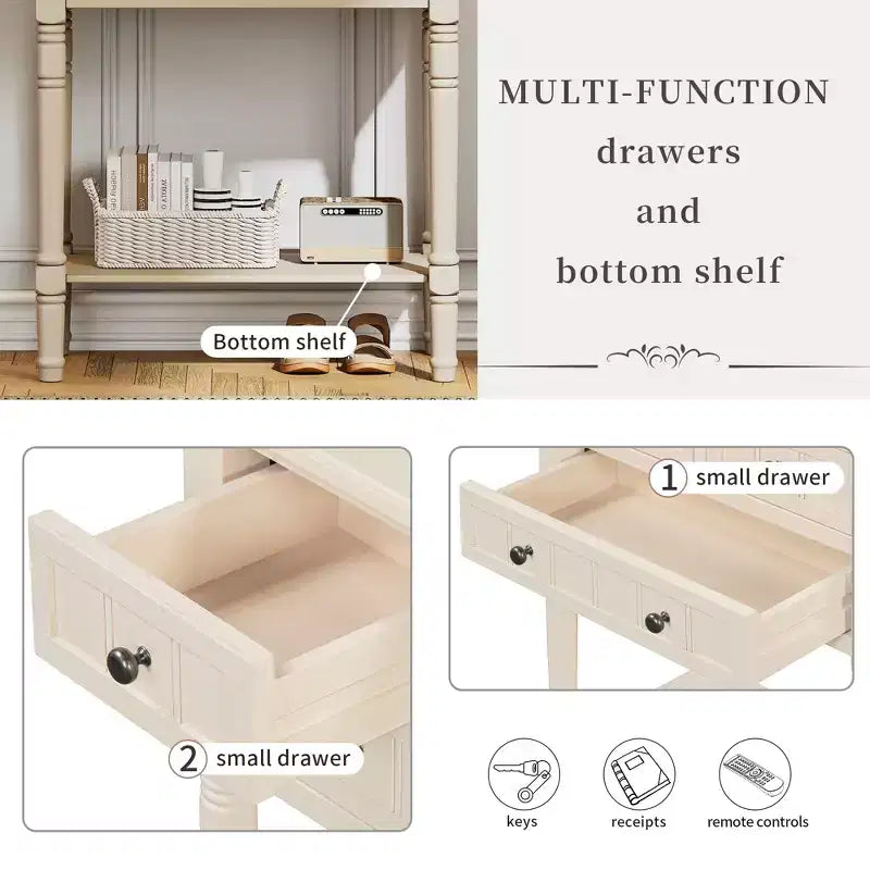 Bellemave Console étroite, Table de canapé fine avec trois tiroirs de rangement et étagère inférieure, Beige