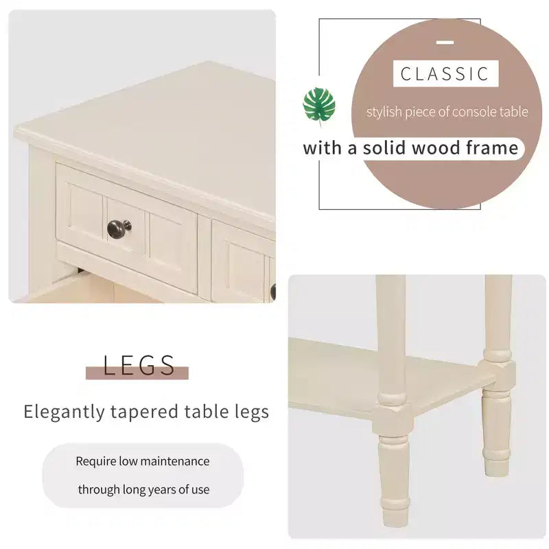 Bellemave Console étroite, Table de canapé fine avec trois tiroirs de rangement et étagère inférieure, Beige