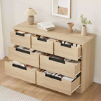 Commode CuisinSmart à 7 tiroirs, commode en bois avec poignées intégrées, organisateur de commode pour salon, chambre de bébé, couloir et entrée.
