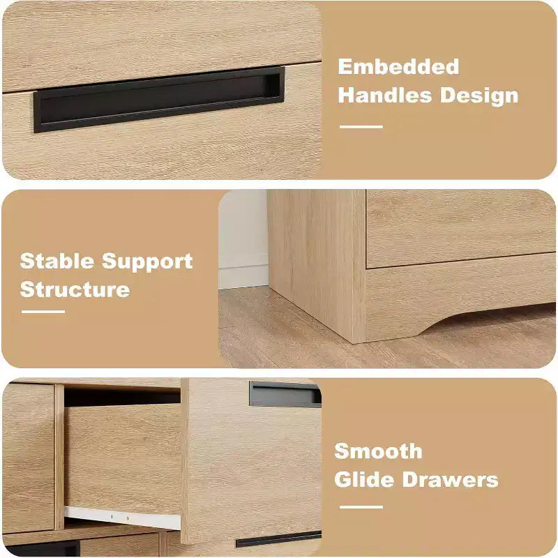 Commode CuisinSmart à 7 tiroirs, commode en bois avec poignées intégrées, organisateur de commode pour salon, chambre de bébé, couloir et entrée.