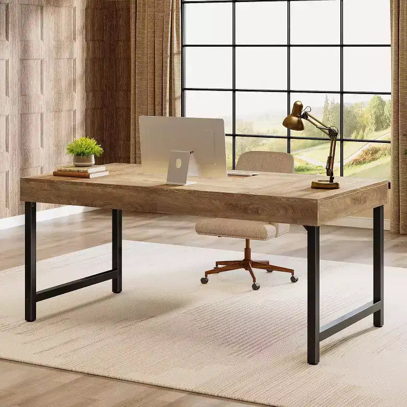 Bureau de direction Lantine 55 pour bureau à domicile, bureau simple pour ordinateur portable avec pieds en métal, table d'écriture, poste de travail professionnel