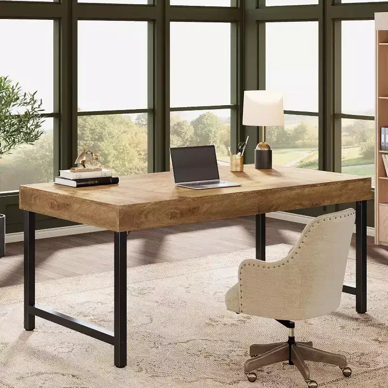 Bureau de direction Lantine 55 pour bureau à domicile, bureau simple pour ordinateur portable avec pieds en métal, table d'écriture, poste de travail professionnel