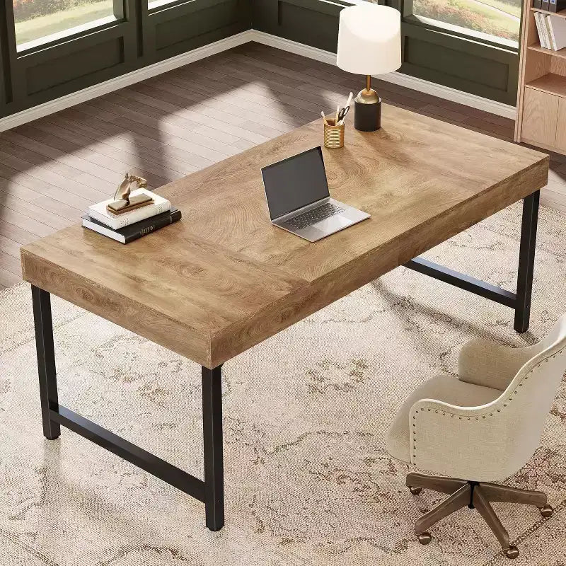 Bureau de direction Lantine 55 pour bureau à domicile, bureau simple pour ordinateur portable avec pieds en métal, table d'écriture, poste de travail professionnel