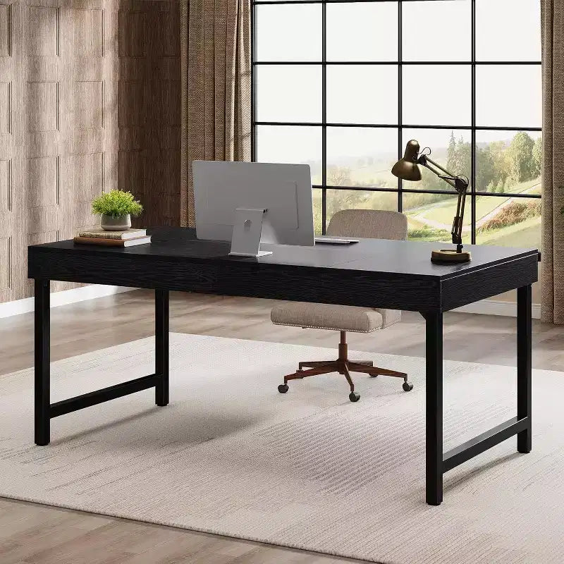 Bureau de direction Lantine 55 pour bureau à domicile, bureau simple pour ordinateur portable avec pieds en métal, table d'écriture, poste de travail professionnel