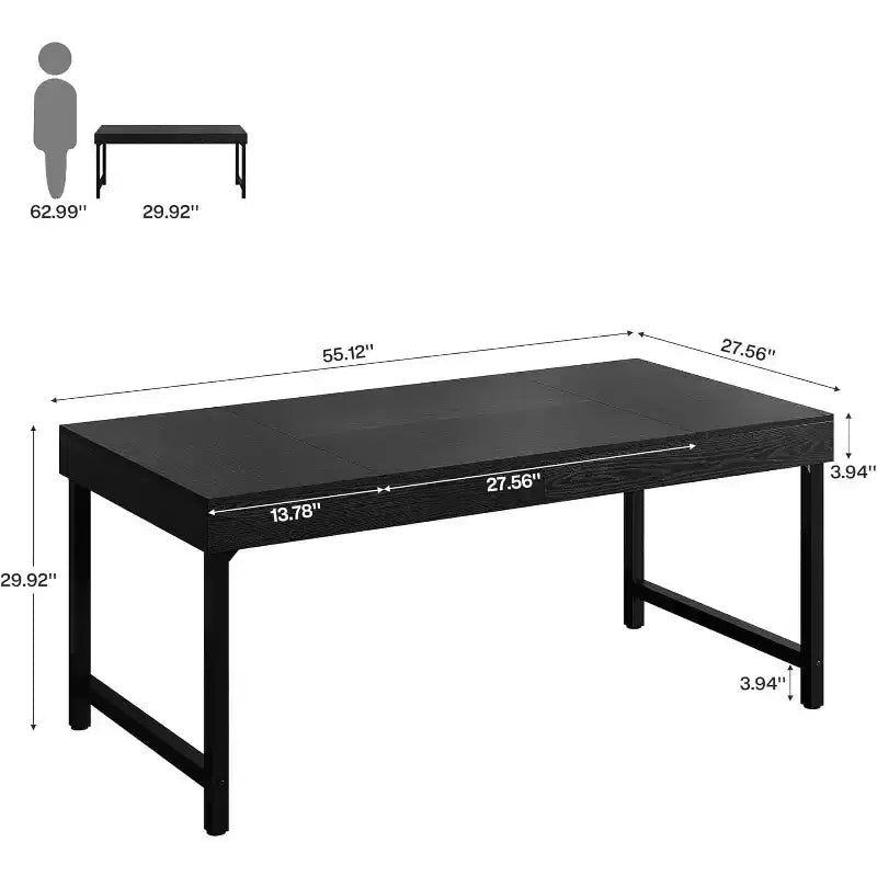 Bureau de direction Lantine 55 pour bureau à domicile, bureau simple pour ordinateur portable avec pieds en métal, table d'écriture, poste de travail professionnel