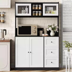 CuisinSmart Armoire de cuisine haute de 170 cm, meuble bar à café avec 3 tiroirs et éclairage, garde-manger autoportant