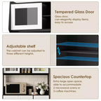 CuisinSmart Armoire de cuisine haute de 170 cm, meuble bar à café avec 3 tiroirs et éclairage, garde-manger autoportant