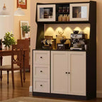 CuisinSmart Armoire de cuisine haute de 170 cm, meuble bar à café avec 3 tiroirs et éclairage, garde-manger autoportant