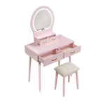 Coiffeuse de luxe Okak avec magnifique miroir et lumières, meuble de rangement avec tiroirs et tabouret, ensemble de coiffeuse princesse pour chambres à coucher