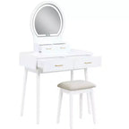 Coiffeuse de luxe Okak avec magnifique miroir et lumières, meuble de rangement avec tiroirs et tabouret, ensemble de coiffeuse princesse pour chambres à coucher