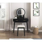 Coiffeuse de luxe Okak avec magnifique miroir et lumières, meuble de rangement avec tiroirs et tabouret, ensemble de coiffeuse princesse pour chambres à coucher