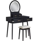 Coiffeuse de luxe Okak avec magnifique miroir et lumières, meuble de rangement avec tiroirs et tabouret, ensemble de coiffeuse princesse pour chambres à coucher