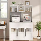 Buffet de cuisine de ferme moderne de 152 cm avec tiroirs, portes vitrées et étagère ouverte, meuble de rangement pour bar à café
