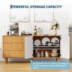 Buffet bahut de style Mid-century de 61 po, armoire de rangement de style campagnard avec 3 tiroirs, 2 portes à ouverture par poussée pour la salle à manger