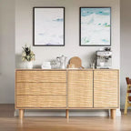 Buffet bahut de style Mid-century de 61 po, armoire de rangement de style campagnard avec 3 tiroirs, 2 portes à ouverture par poussée pour la salle à manger