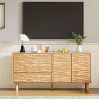 Buffet bahut de style Mid-century de 61 po, armoire de rangement de style campagnard avec 3 tiroirs, 2 portes à ouverture par poussée pour la salle à manger