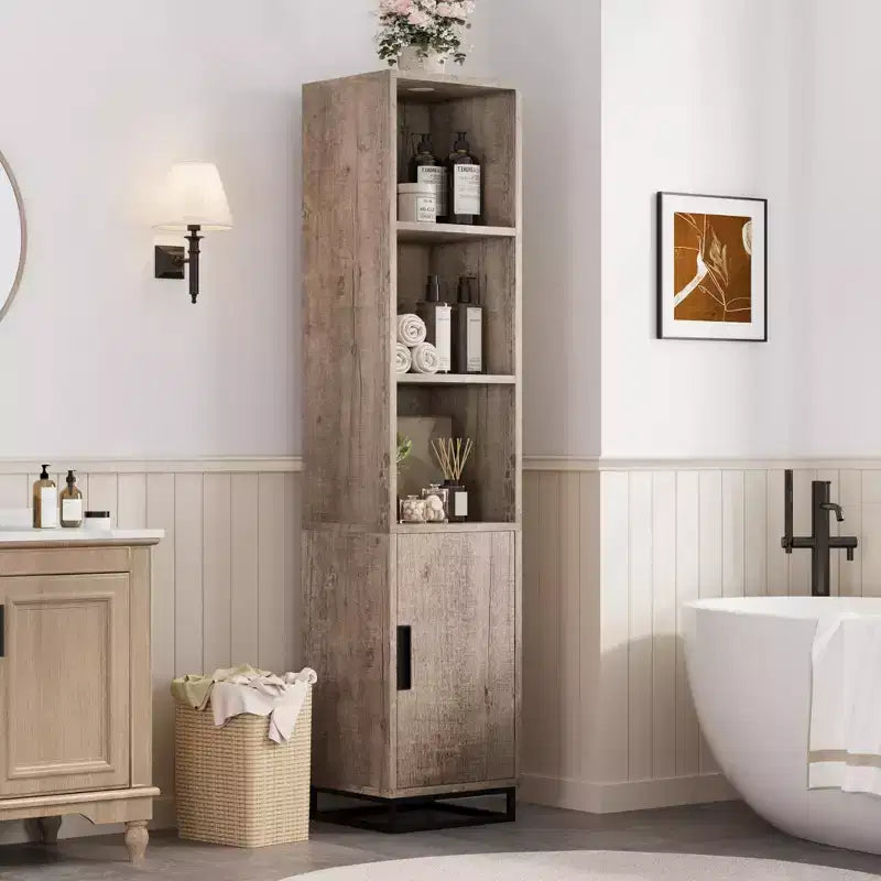 Meuble de salle de bain haut et étroit avec étagère réglable, organiseur de rangement autoportant pour buanderie et salon