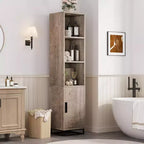 Meuble de salle de bain haut et étroit avec étagère réglable, organiseur de rangement autoportant pour buanderie et salon