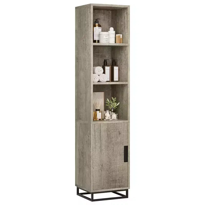 Meuble de salle de bain haut et étroit avec étagère réglable, organiseur de rangement autoportant pour buanderie et salon