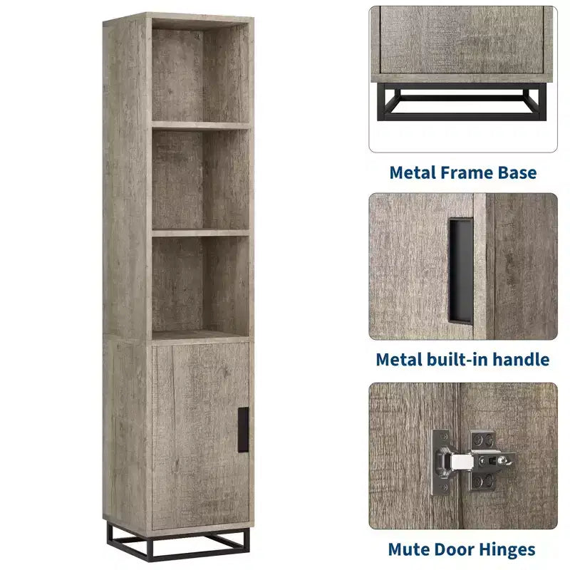 Meuble de salle de bain haut et étroit avec étagère réglable, organiseur de rangement autoportant pour buanderie et salon