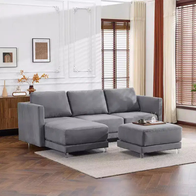 Canapé fluttua 3 places en forme de U Karl Home, 279 cm de large, avec accoudoirs carrés en suède marron