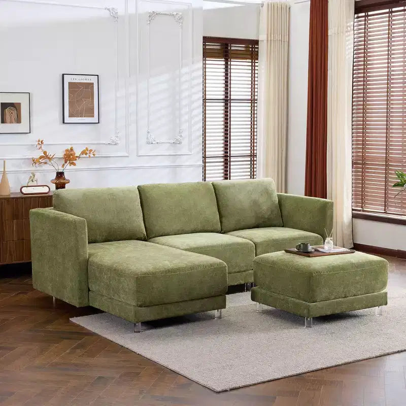 Canapé fluttua 3 places en forme de U Karl Home, 279 cm de large, avec accoudoirs carrés en suède marron