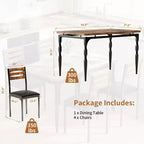 Ensemble de salle à manger 5 pièces pour 4 personnes, ensemble de table de cuisine de 109 cm avec pieds en spirale, table et chaises de cuisine rectangulaires en bois, table de petit-déjeuner peu encombrante