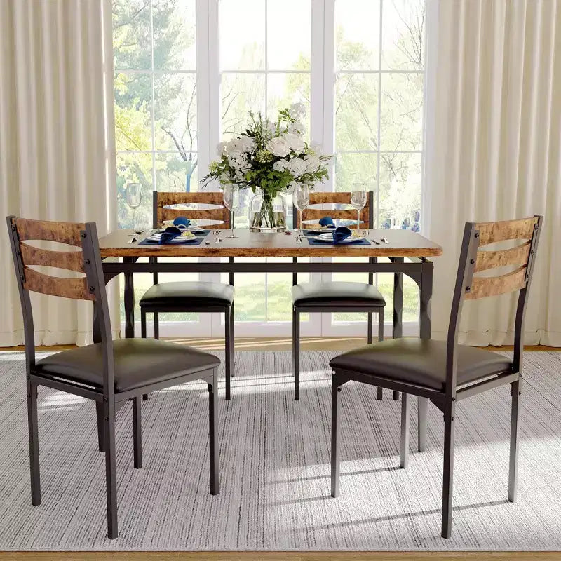 Ensemble de salle à manger 5 pièces pour 4 personnes, ensemble de table de cuisine de 109 cm avec pieds en spirale, table et chaises de cuisine rectangulaires en bois, table de petit-déjeuner peu encombrante