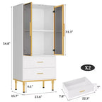 Vitrine cannelée avec porte en verre, meuble de rangement moderne avec 2 tiroirs pour salon et bureau