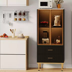 Vitrine cannelée avec porte en verre, meuble de rangement moderne avec 2 tiroirs pour salon et bureau