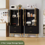 Vitrine cannelée avec porte en verre, meuble de rangement moderne avec 2 tiroirs pour salon et bureau