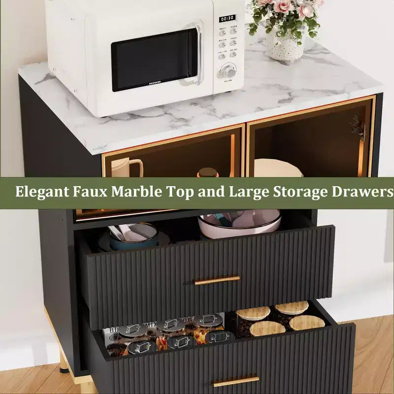 Vitrine cannelée avec porte en verre, meuble de rangement moderne avec 2 tiroirs pour salon et bureau