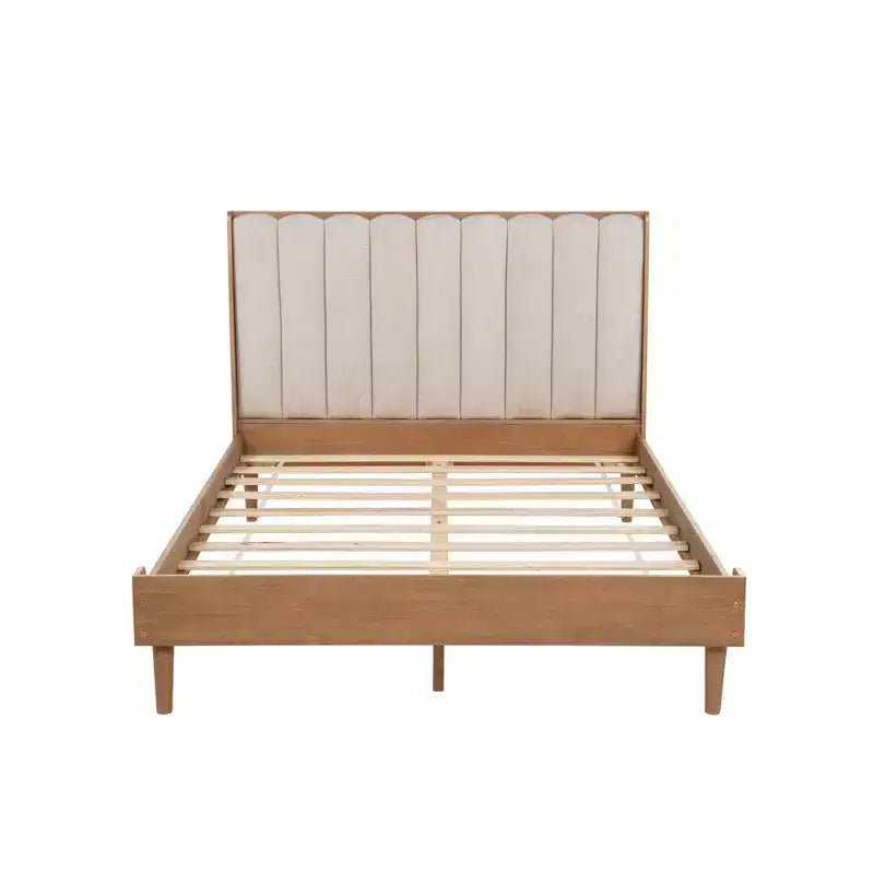 Lit en bois GDFStudio Ophelia Farmhouse avec tête de lit capitonnée