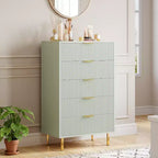 Commode à 5 tiroirs COZONY - 48 pouces, commode moderne haute avec poignées métalliques dorées, panneaux en bois cannelé, dispositif anti-basculement pour chambre, salon, couloir