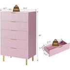 Commode à 5 tiroirs COZONY - 48 pouces, commode moderne haute avec poignées métalliques dorées, panneaux en bois cannelé, dispositif anti-basculement pour chambre, salon, couloir