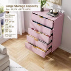 Commode à 5 tiroirs COZONY - 48 pouces, commode moderne haute avec poignées métalliques dorées, panneaux en bois cannelé, dispositif anti-basculement pour chambre, salon, couloir