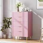 Commode à 5 tiroirs COZONY - 48 pouces, commode moderne haute avec poignées métalliques dorées, panneaux en bois cannelé, dispositif anti-basculement pour chambre, salon, couloir
