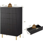 Commode à 5 tiroirs COZONY - 48 pouces, commode moderne haute avec poignées métalliques dorées, panneaux en bois cannelé, dispositif anti-basculement pour chambre, salon, couloir