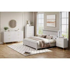Commode à 5 tiroirs COZONY - 48 pouces, commode moderne haute avec poignées métalliques dorées, panneaux en bois cannelé, dispositif anti-basculement pour chambre, salon, couloir