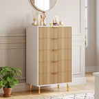 Commode à 5 tiroirs COZONY - 48 pouces, commode moderne haute avec poignées métalliques dorées, panneaux en bois cannelé, dispositif anti-basculement pour chambre, salon, couloir