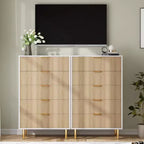 Commode à 5 tiroirs COZONY - 48 pouces, commode moderne haute avec poignées métalliques dorées, panneaux en bois cannelé, dispositif anti-basculement pour chambre, salon, couloir