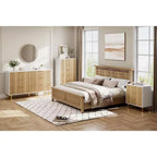 Commode à 5 tiroirs COZONY - 48 pouces, commode moderne haute avec poignées métalliques dorées, panneaux en bois cannelé, dispositif anti-basculement pour chambre, salon, couloir