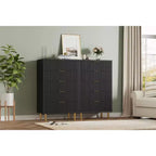 Commode à 5 tiroirs COZONY - 48 pouces, commode moderne haute avec poignées métalliques dorées, panneaux en bois cannelé, dispositif anti-basculement pour chambre, salon, couloir