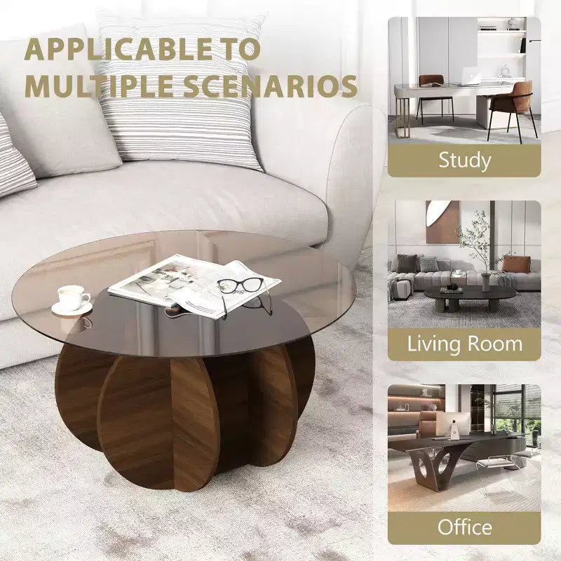 Table basse en verre, table basse ronde avec cadre en métal géométrique, table basse moderne minimaliste pour la décoration