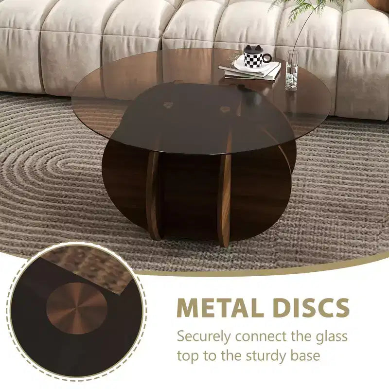 Table basse en verre, table basse ronde avec cadre en métal géométrique, table basse moderne minimaliste pour la décoration