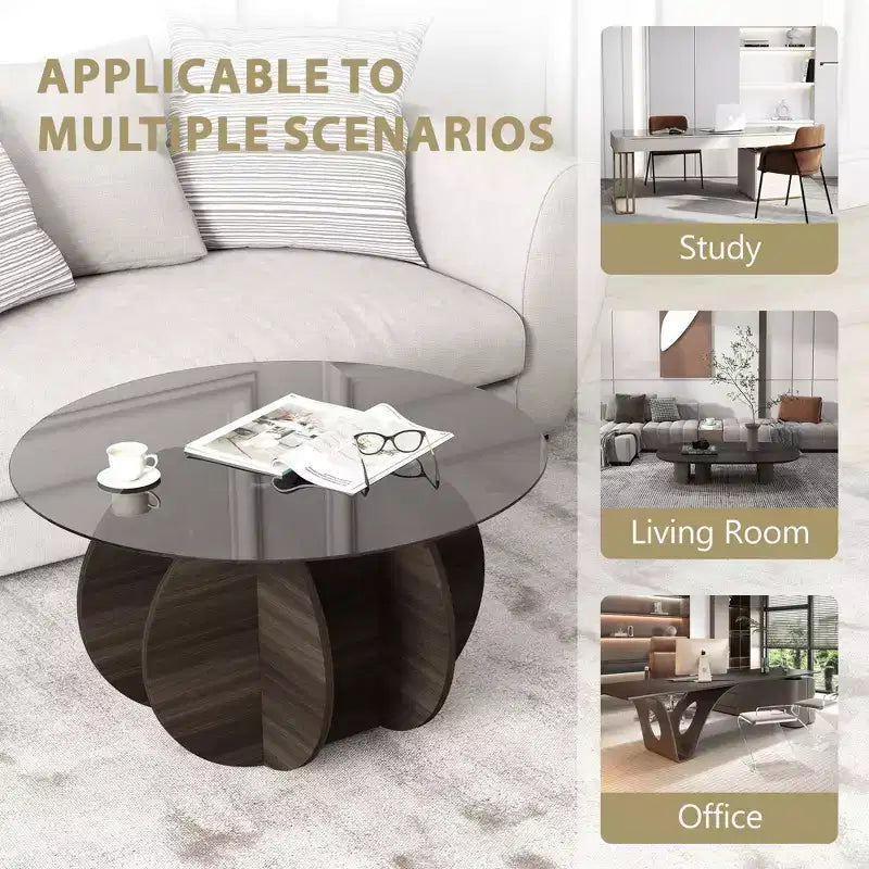 Table basse en verre, table basse ronde avec cadre en métal géométrique, table basse moderne minimaliste pour la décoration