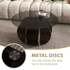 Table basse en verre, table basse ronde avec cadre en métal géométrique, table basse moderne minimaliste pour la décoration